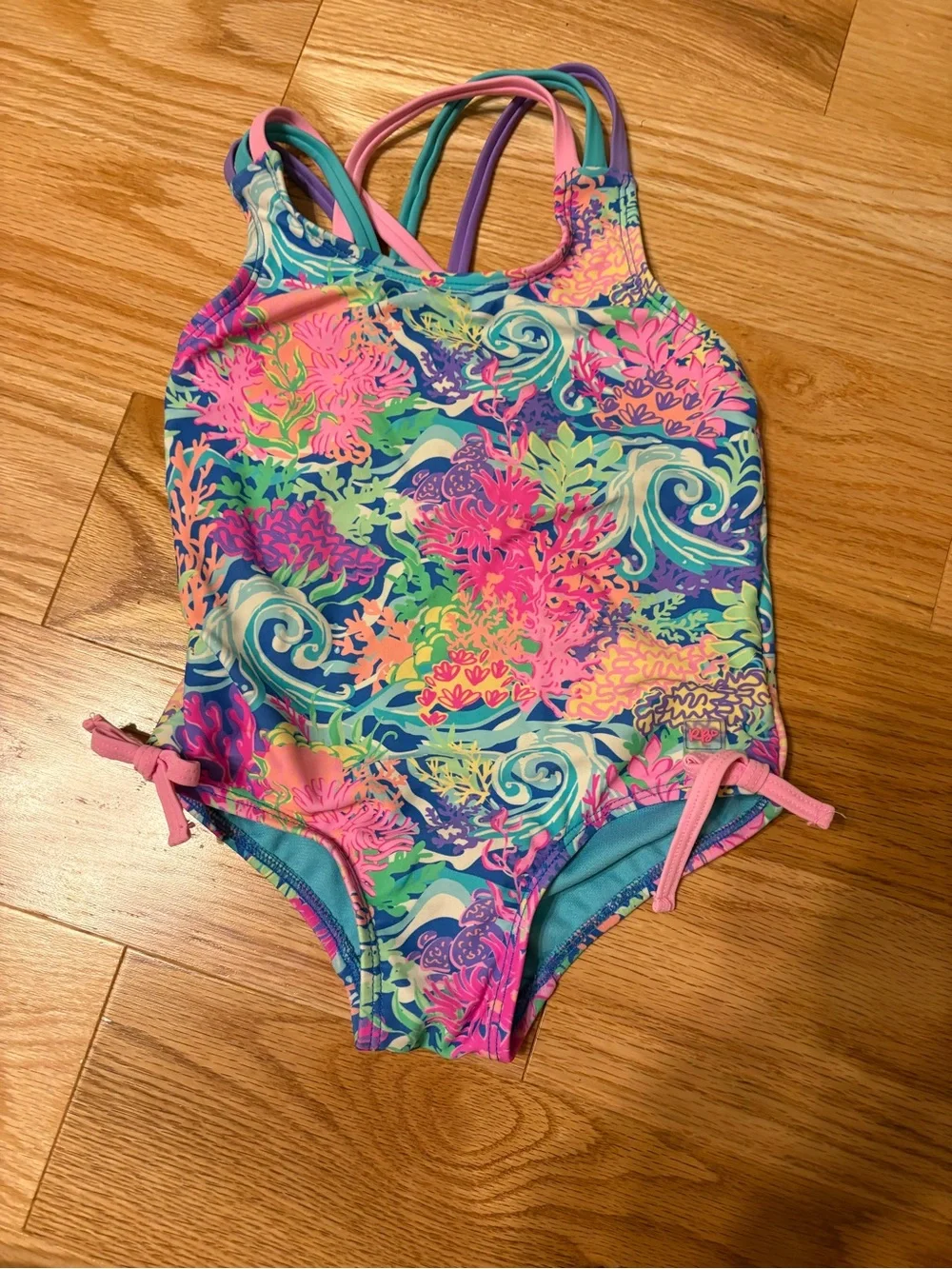 Ruffle Butts Bright Multi Coral Reef One-Piece Swimsuit - Pink, Blue, Green